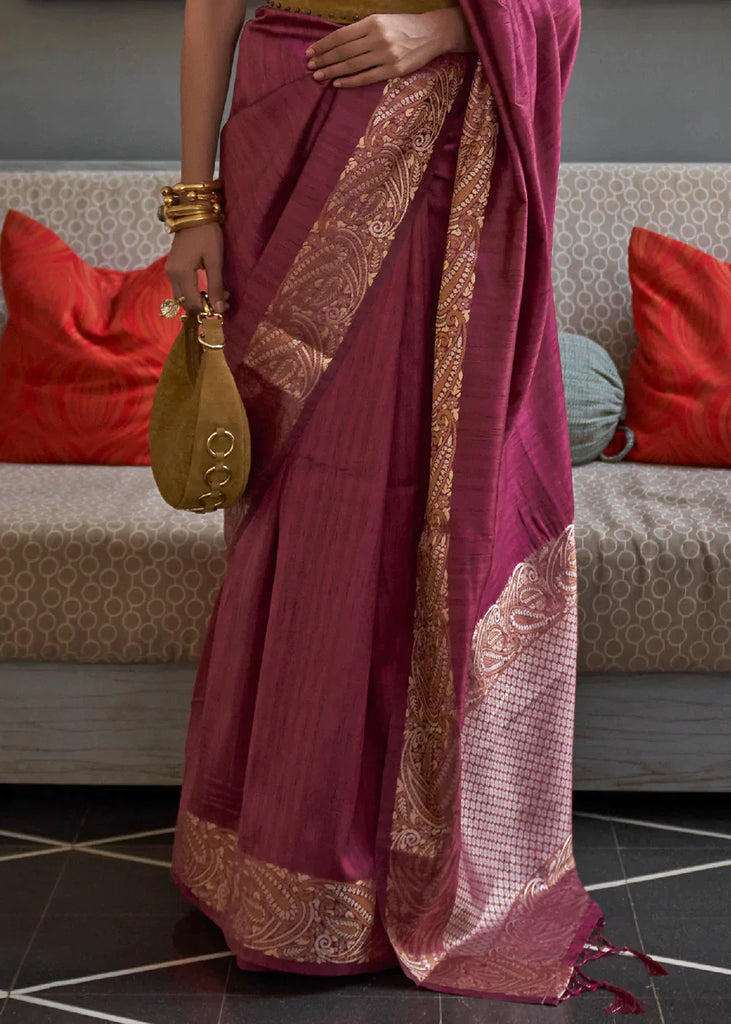 Radiant Orchid Purple Copper Zari Handloom Weaving Tussar Silk Saree Clothsvilla