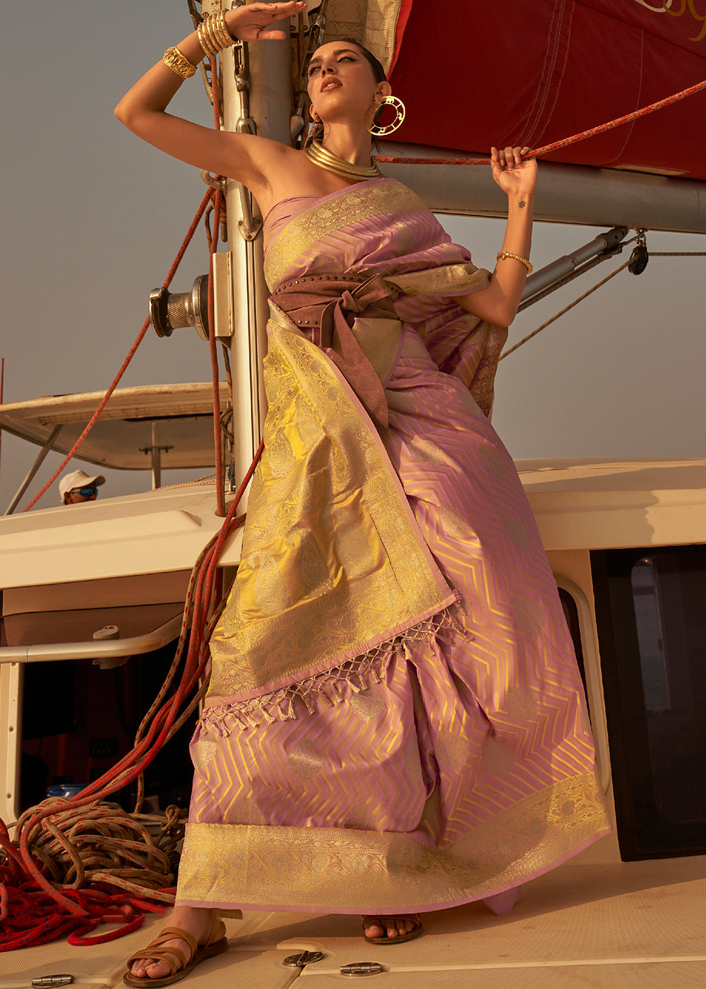Rose Pink Two Tone Designer Satin Silk Saree Clothsvilla Main image