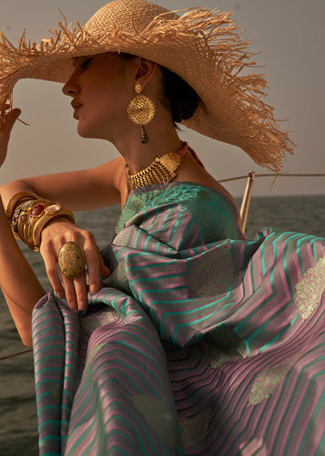 Blue & Pink Two Tone Designer Satin Silk Saree Clothsvilla