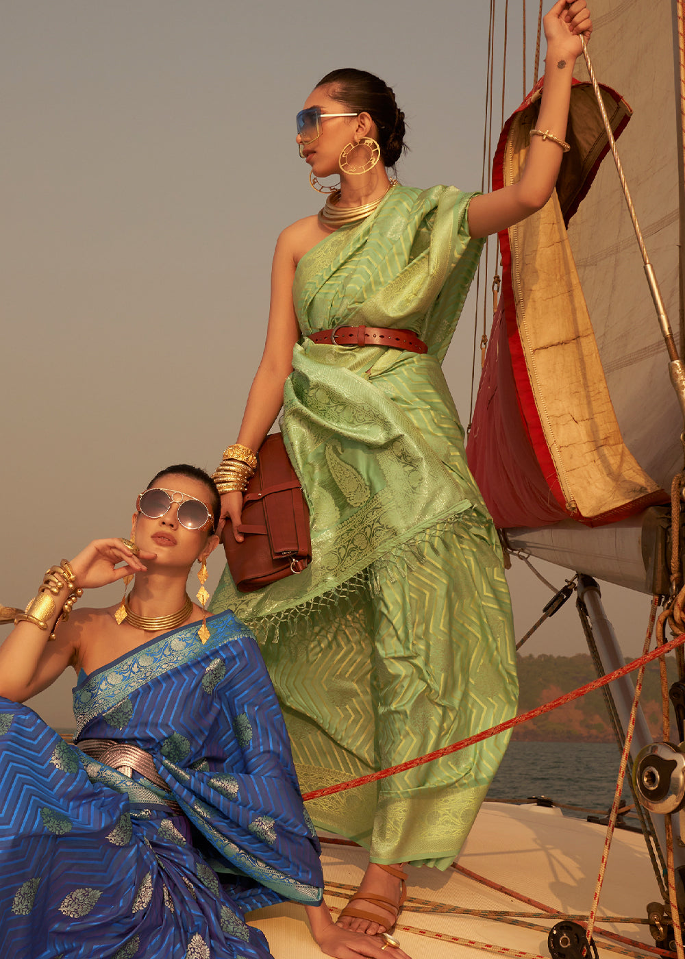 Paris Green Two Tone Designer Satin Silk Saree Clothsvilla