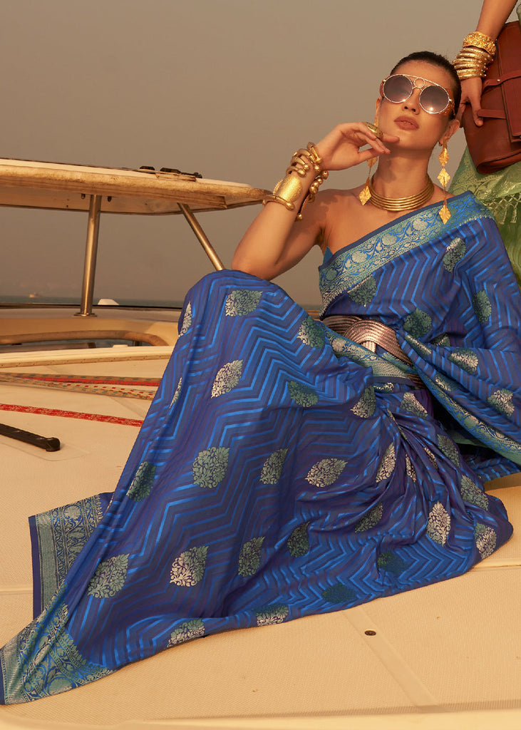 Shades Of Blue Two Tone Designer Satin Silk Saree Clothsvilla
