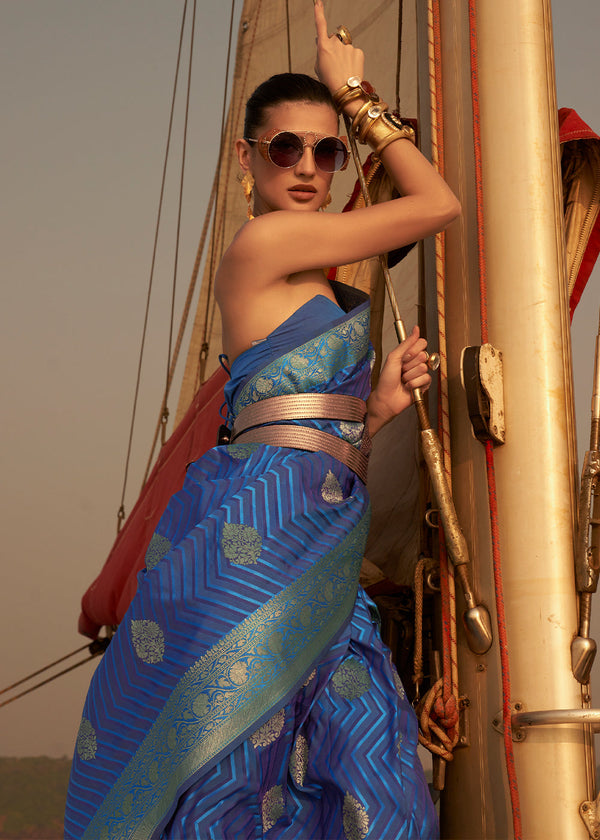 Shades Of Blue Two Tone Designer Satin Silk Saree Clothsvilla