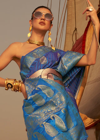 Shades Of Blue Two Tone Designer Satin Silk Saree Clothsvilla