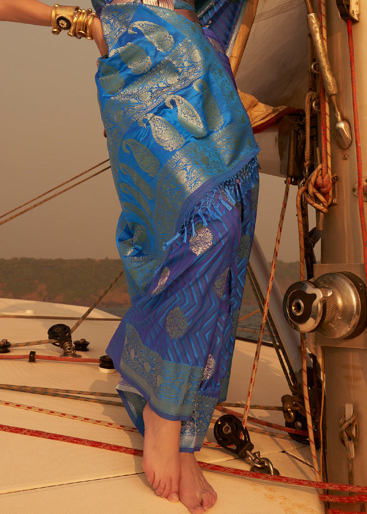 Shades Of Blue Two Tone Designer Satin Silk Saree Clothsvilla