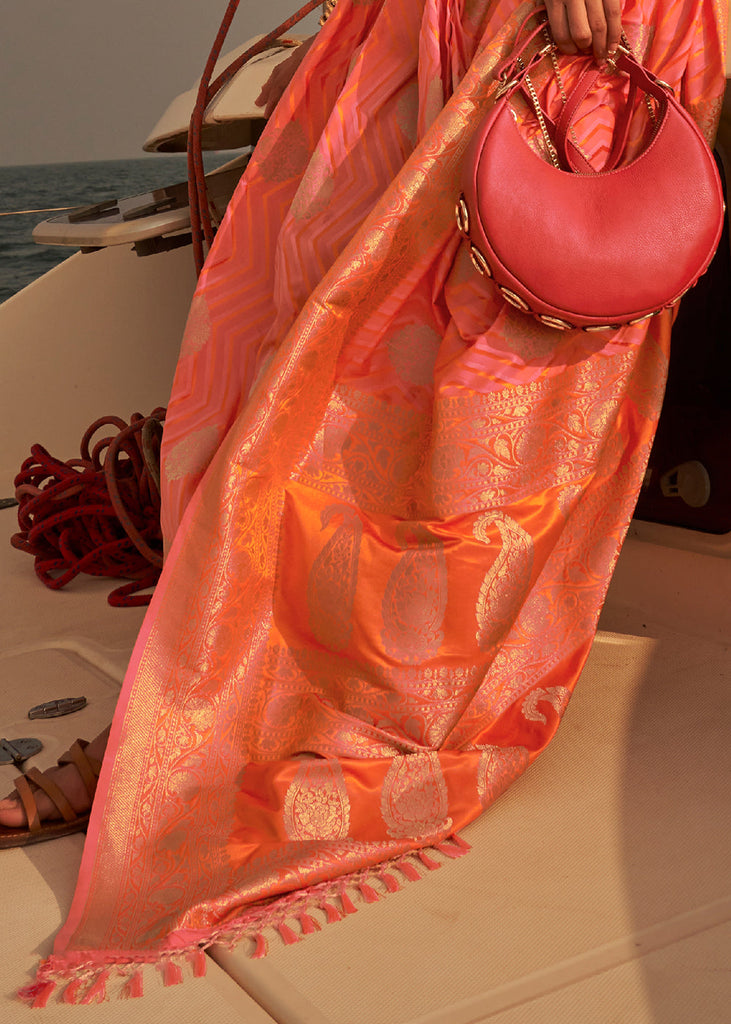 Orange & Pink Two Tone Designer Satin Silk Saree Clothsvilla