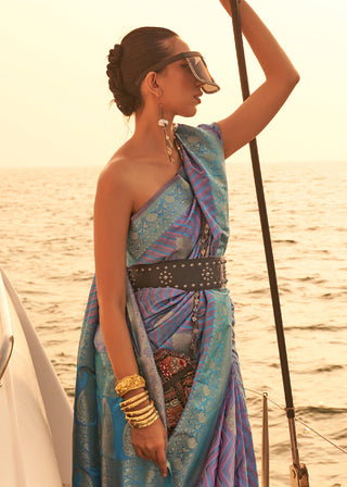 Purple & Blue Two Tone Designer Satin Silk Saree Clothsvilla