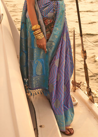 Purple & Blue Two Tone Designer Satin Silk Saree Clothsvilla