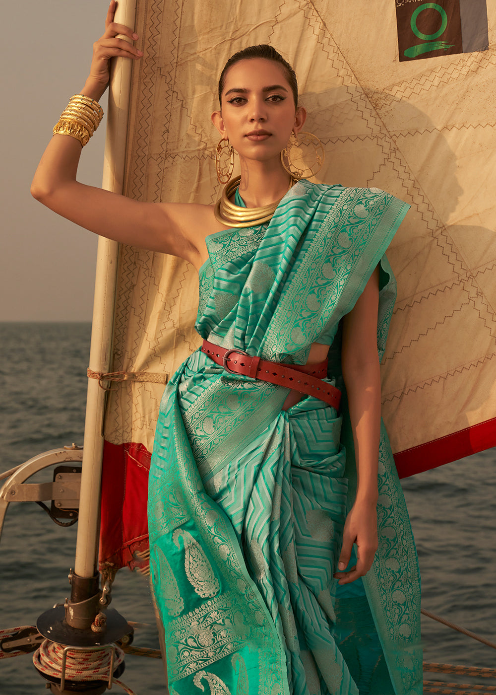 Shades Of Green Two Tone Designer Satin Silk Saree Clothsvilla