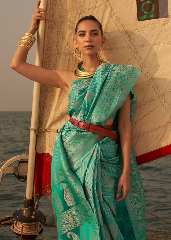 Shades Of Green Two Tone Designer Satin Silk Saree Clothsvilla