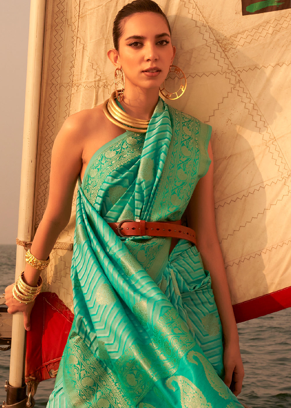 Shades Of Green Two Tone Designer Satin Silk Saree Clothsvilla