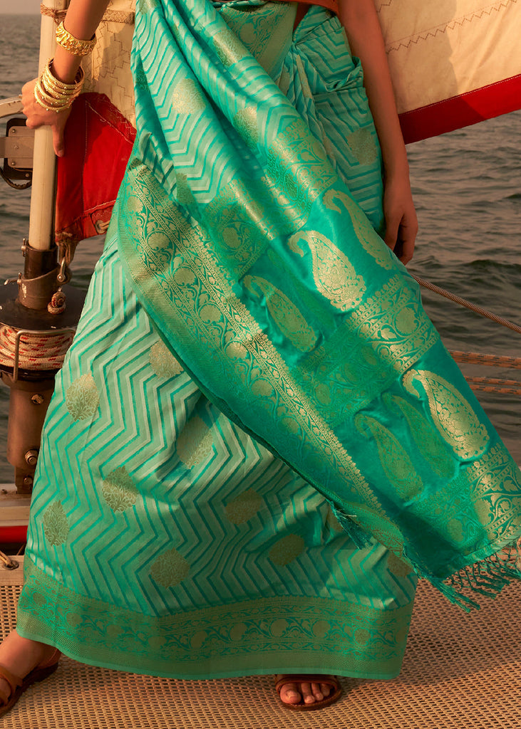 Shades Of Green Two Tone Designer Satin Silk Saree Clothsvilla