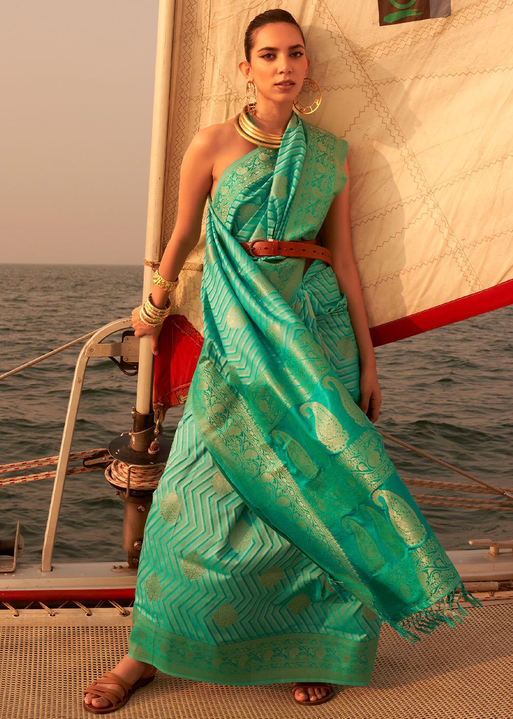 Shades Of Green Two Tone Designer Satin Silk Saree Clothsvilla Main image