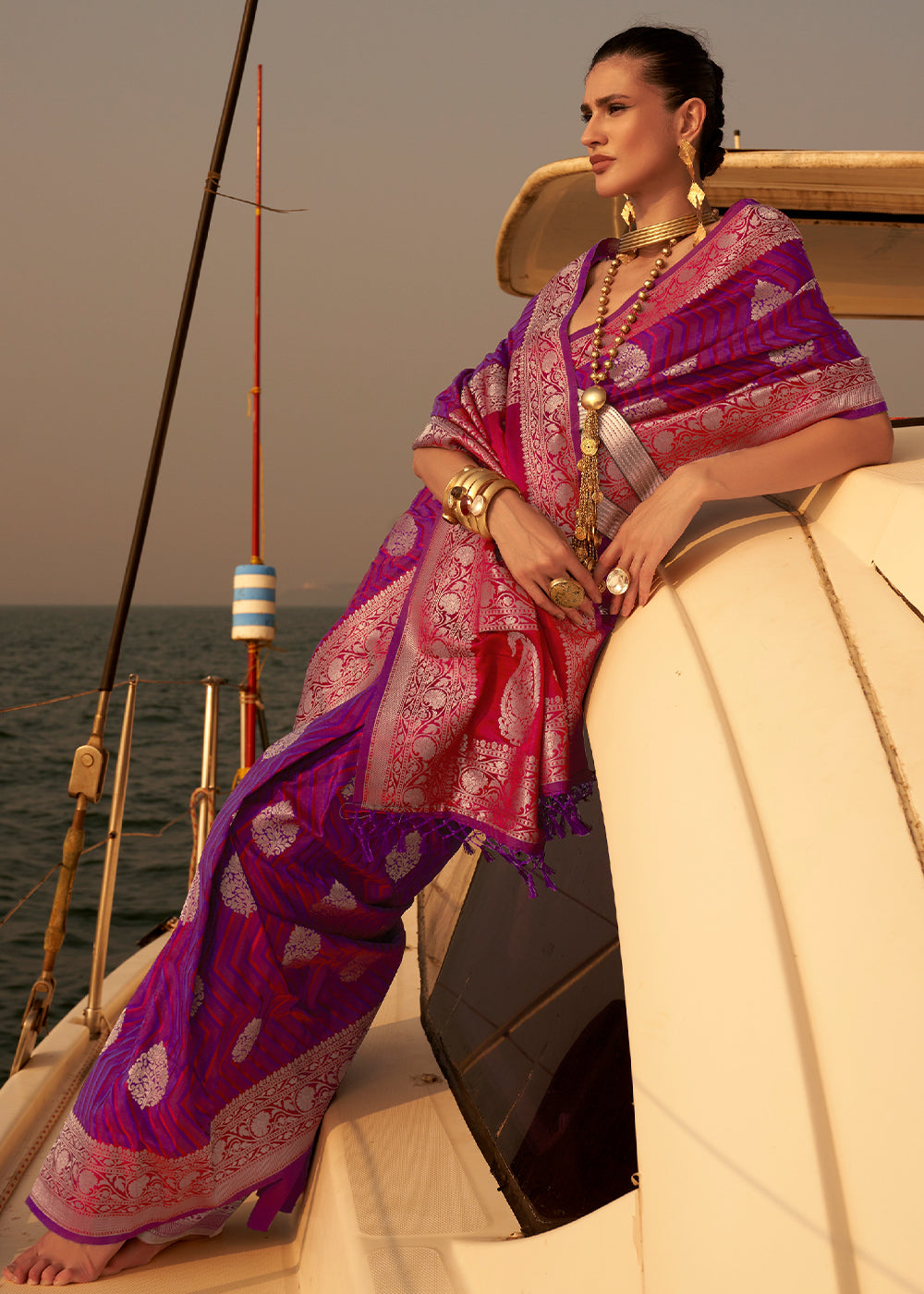 Lollipop Purple Two Tone Designer Satin Silk Saree Clothsvilla Main image