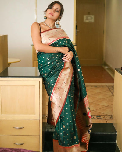 Polka Paithani Silk Woven Saree Gable Green Clothsvilla