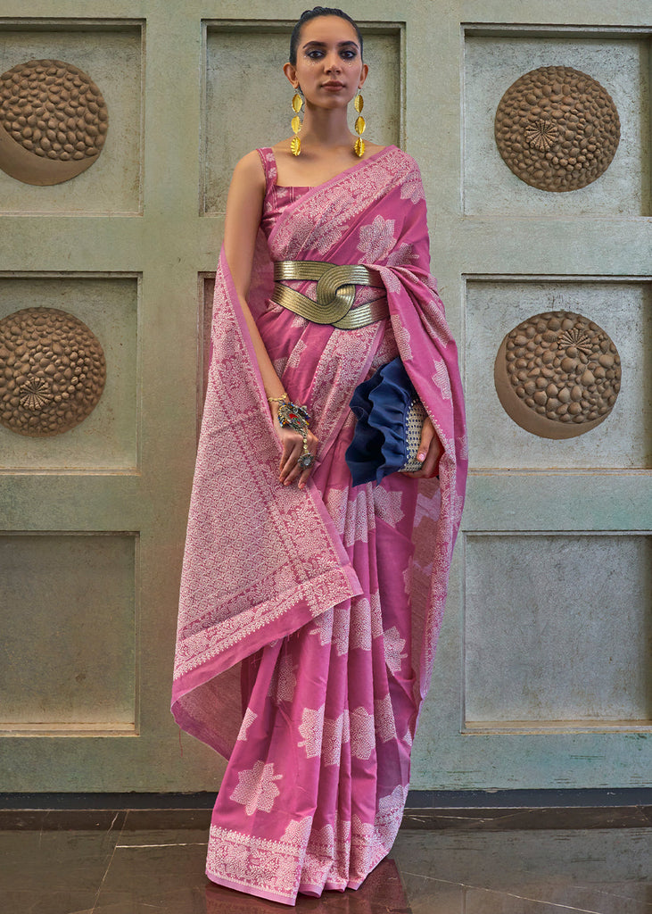 SpicyPink Purple Chikankari Weaving Silk Saree with Sequins work Clothsvilla