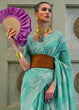 Load image into Gallery viewer, Turquoise Blue Chikankari Weaving Silk Saree with Sequins work Clothsvilla