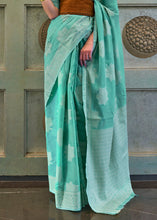 Load image into Gallery viewer, Turquoise Blue Chikankari Weaving Silk Saree with Sequins work Clothsvilla