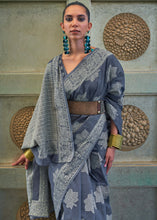 Load image into Gallery viewer, Porpoise Grey Chikankari Weaving Silk Saree with Sequins work Clothsvilla