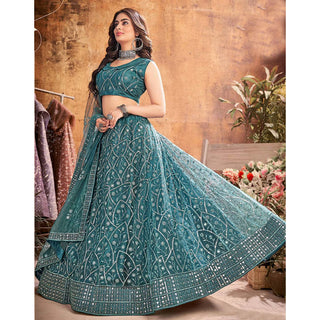 Dark Rama Thread and Sequence work Lehenga choli ClothsVilla