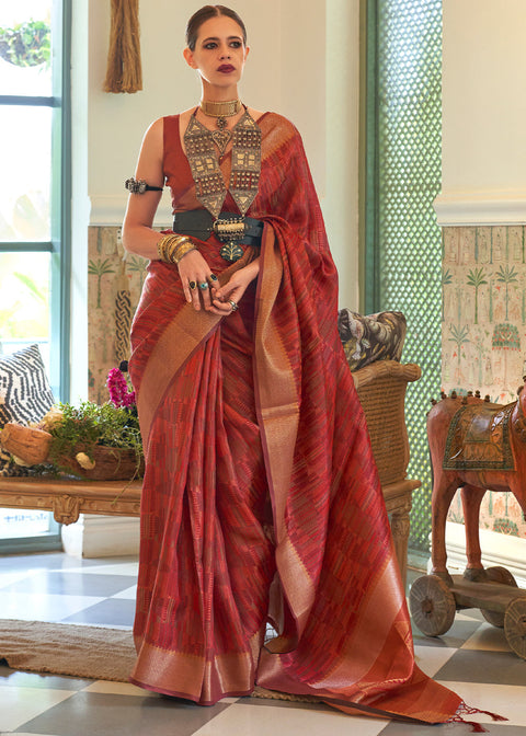 Maroon Red Two Tone Handloom Weaving Organza Silk Saree : Top Pick Clothsvilla Main image