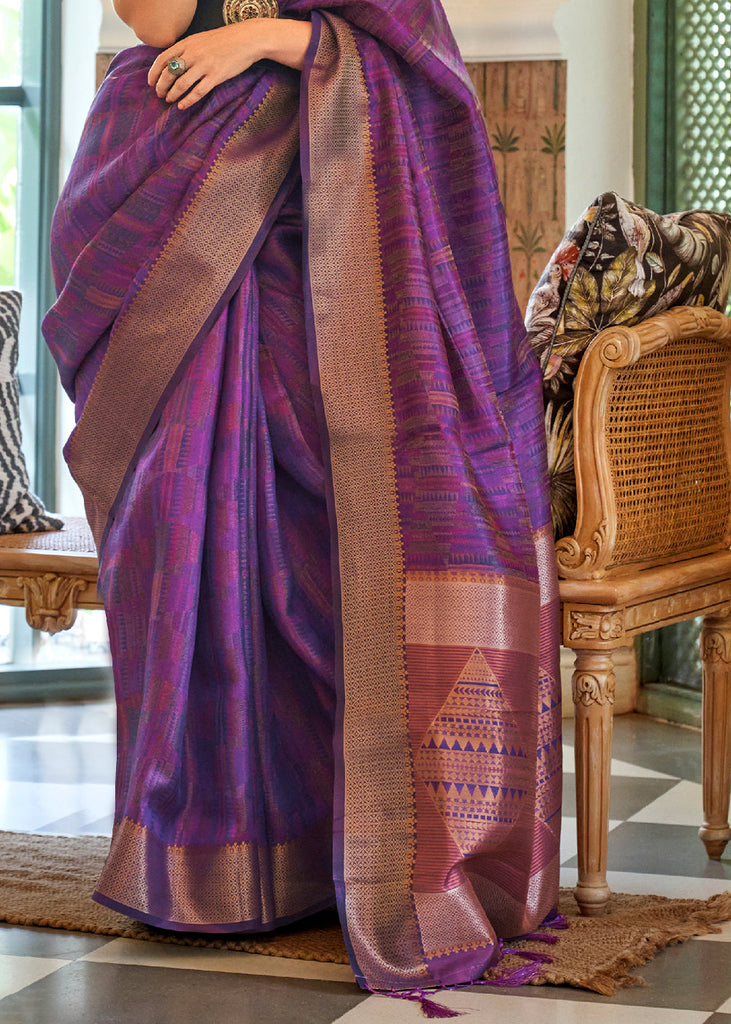 Indigo Purple Two Tone Handloom Weaving Organza Silk Saree : Top Pick Clothsvilla