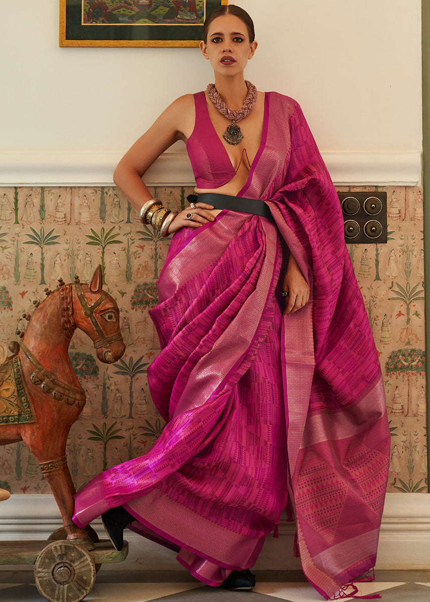Magenta Pink Two Tone Handloom Weaving Organza Silk Saree