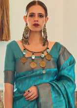 Load image into Gallery viewer, Cerulean Blue Two Tone Handloom Weaving Organza Silk Saree : Top Pick Clothsvilla