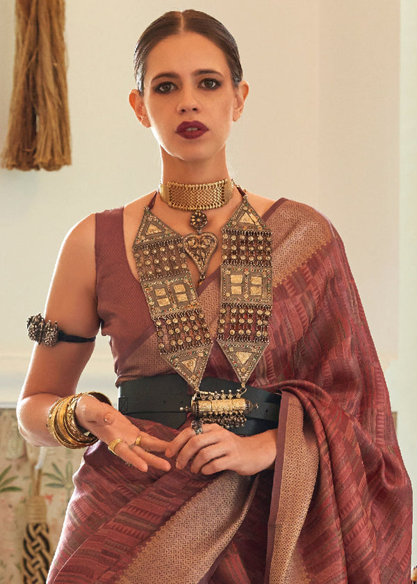 Chestnut Brown Two Tone Handloom Weaving Organza Silk Saree : Top Pick Clothsvilla