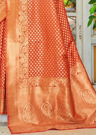 Yam Orange Woven Banarasi Brocade Silk Saree Clothsvilla