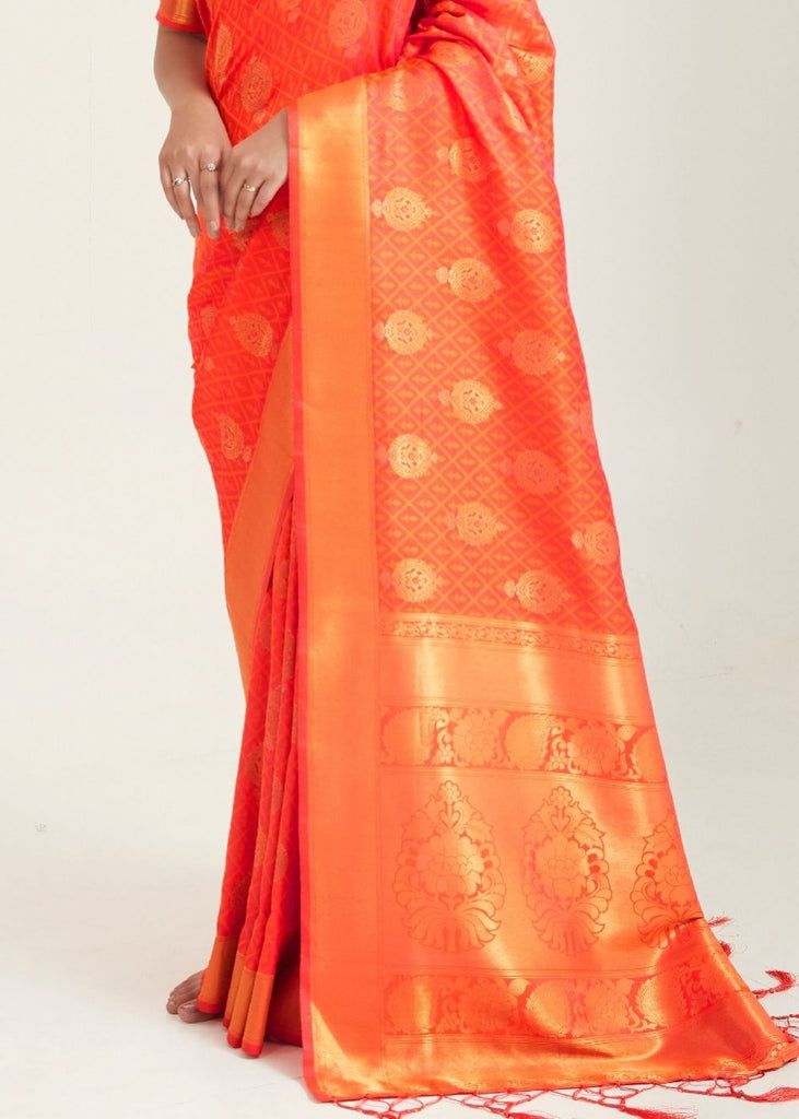 Fire Orange Zari Butta Woven Banasari Silk Saree Clothsvilla