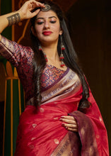 Load image into Gallery viewer, Cherry Red Woven Banarasi Silk Saree with Patola Pallu and Blouse Clothsvilla