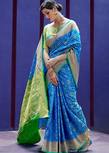 Cerulean Blue Woven Patola Silk Saree Clothsvilla