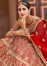 Load image into Gallery viewer, Crimson Red Velvet  Bridal Lehenga Choli with Embroidery &amp; Hand work Clothsvilla