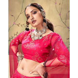 Red Ribbon Georgette Fabrics Lehenga choli ClothsVilla