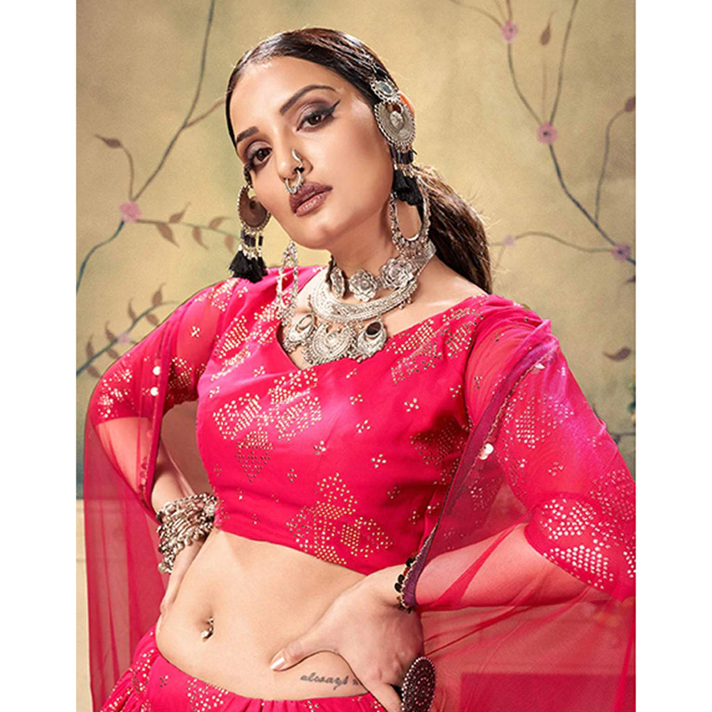 Red Ribbon Georgette Fabrics Lehenga choli ClothsVilla