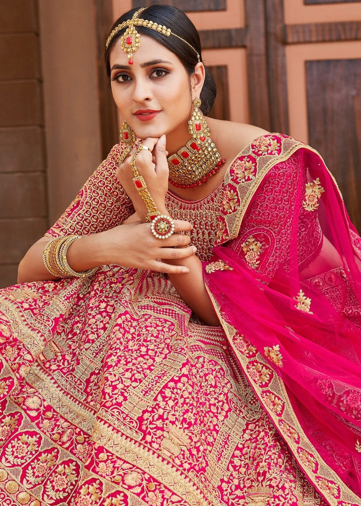 Rose Pink Velvet  Bridal Lehenga Choli with Embroidery & Hand work Clothsvilla