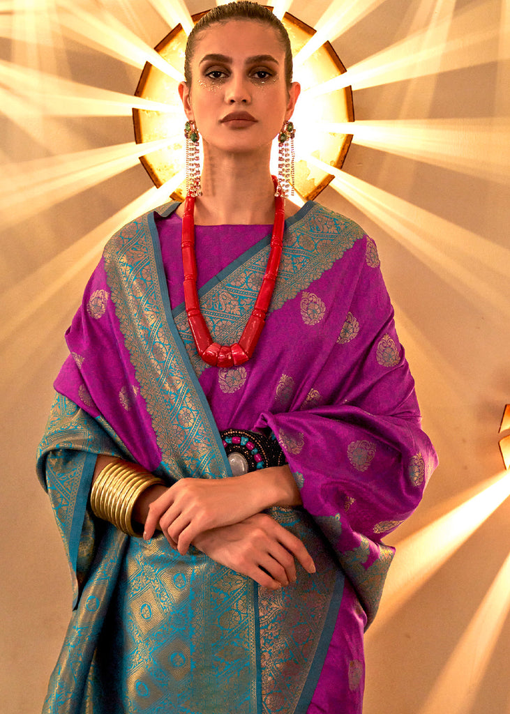 Chinese Purple Handloom Woven Banarasi Silk Saree - Clothsvi
