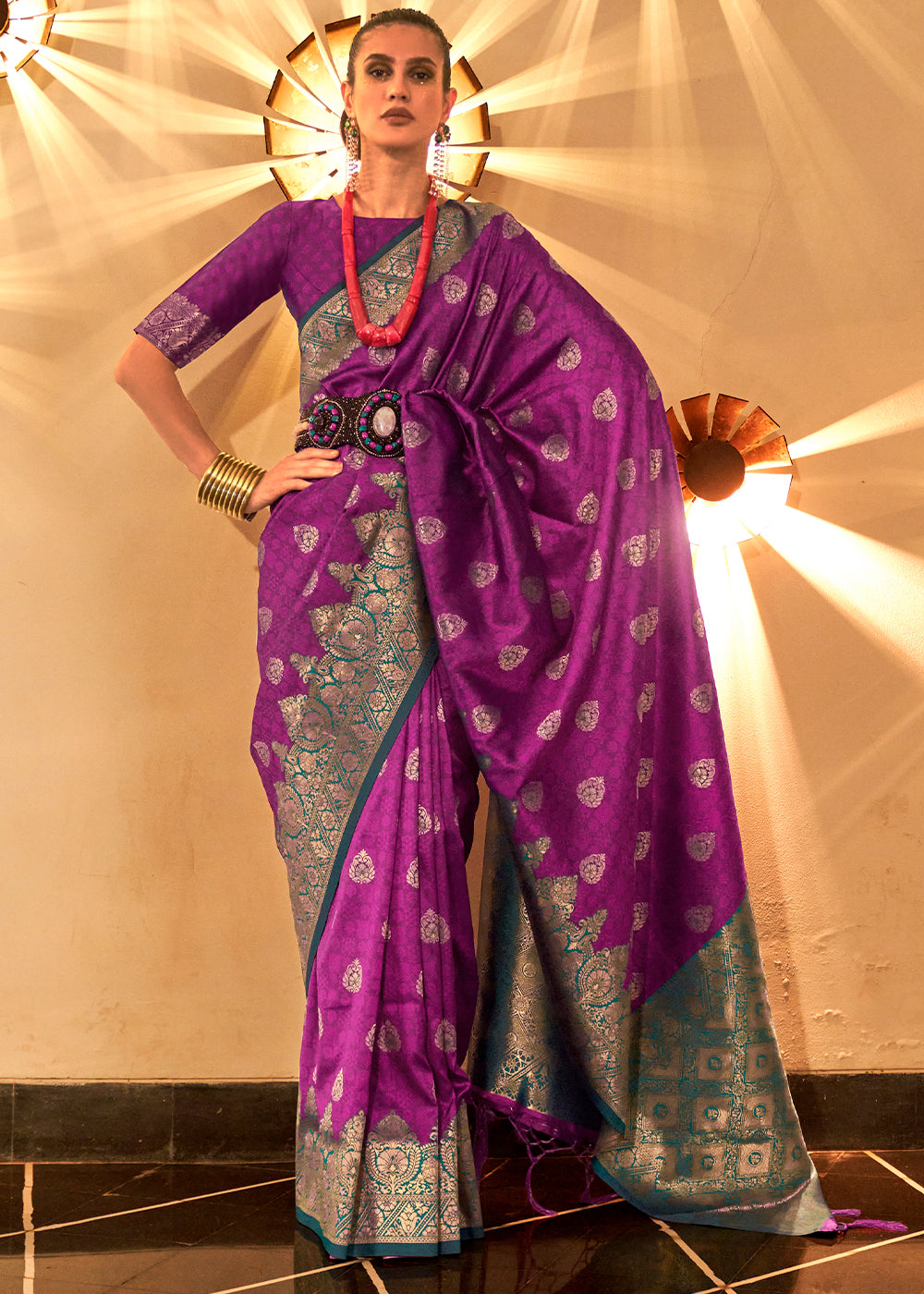 Chinese Purple Handloom Woven Banarasi Silk Saree Clothsvilla
