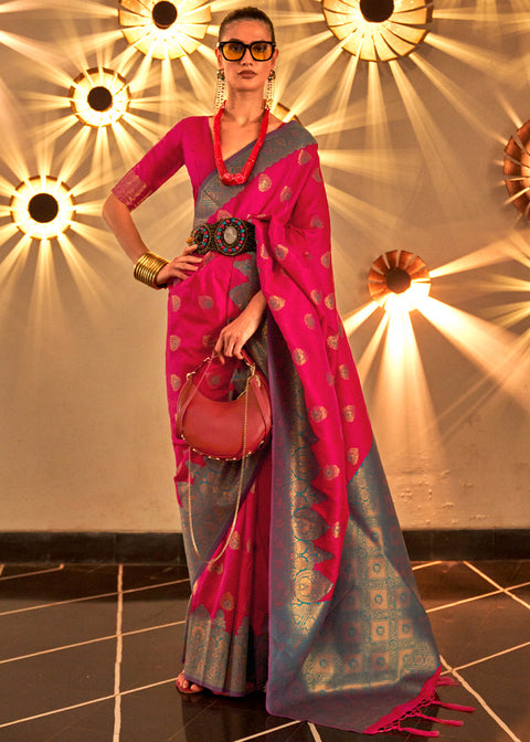 Raspberry Pink Handloom Woven Banarasi Silk Saree Clothsvilla Main image