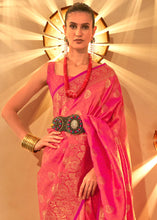 Load image into Gallery viewer, Fiery Rose Pink Handloom Woven Banarasi Silk Saree Clothsvilla