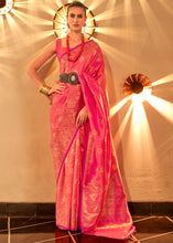 Load image into Gallery viewer, Fiery Rose Pink Handloom Woven Banarasi Silk Saree Clothsvilla