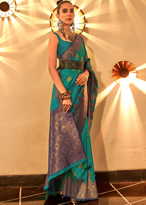 Greasy Green Handloom Woven Banarasi Silk Saree Clothsvilla Main image