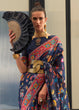 Load image into Gallery viewer, Indigo Blue Jamawar Woven Cotton Silk Saree Clothsvilla