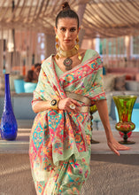 Load image into Gallery viewer, Pastel Green Jamawar Woven Cotton Silk Saree Clothsvilla