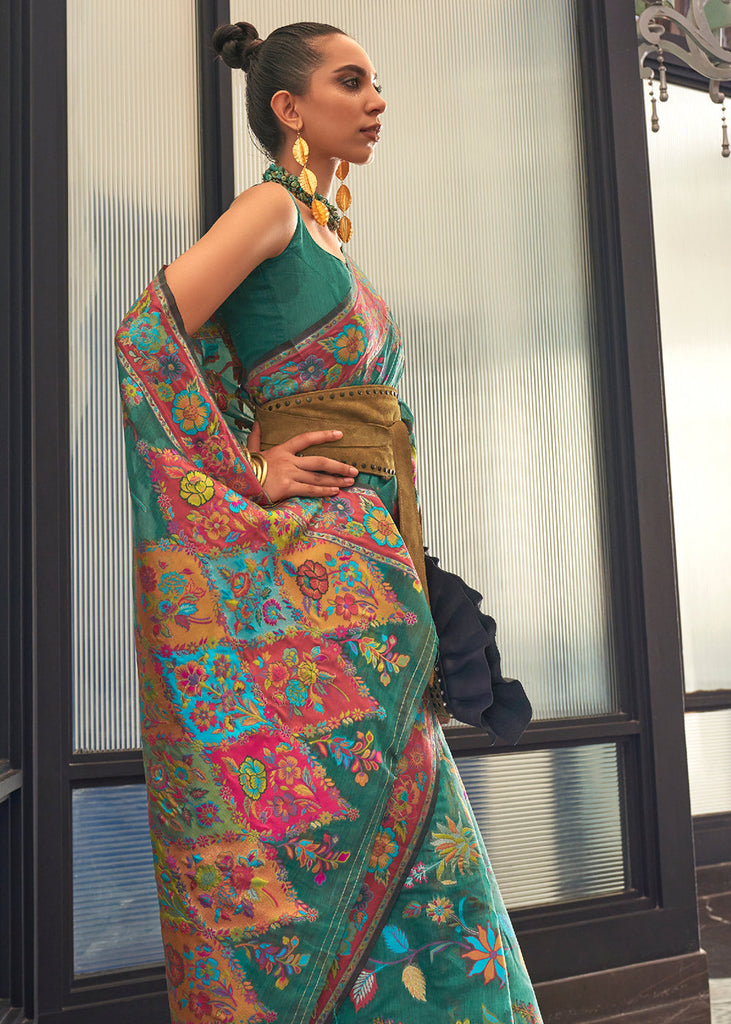 Castleton Ghreen Castleton Green Jamawar Woven Cotton Silk Saree - Clothsvill