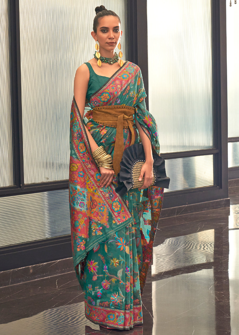 Castleton Green Jamawar Woven Cotton Silk Saree Clothsvilla Main image
