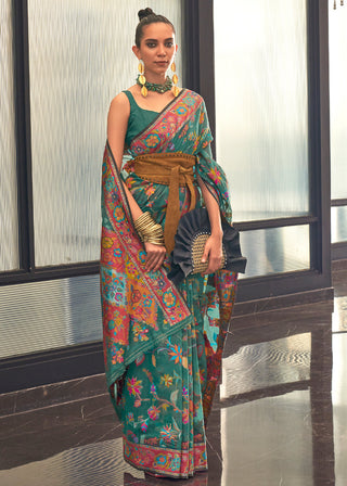 Castleton Green Jamawar Woven Cotton Silk Saree Clothsvilla
