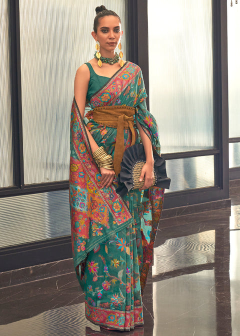 Castleton Green Jamawar Woven Cotton Silk Saree Clothsvilla Main image