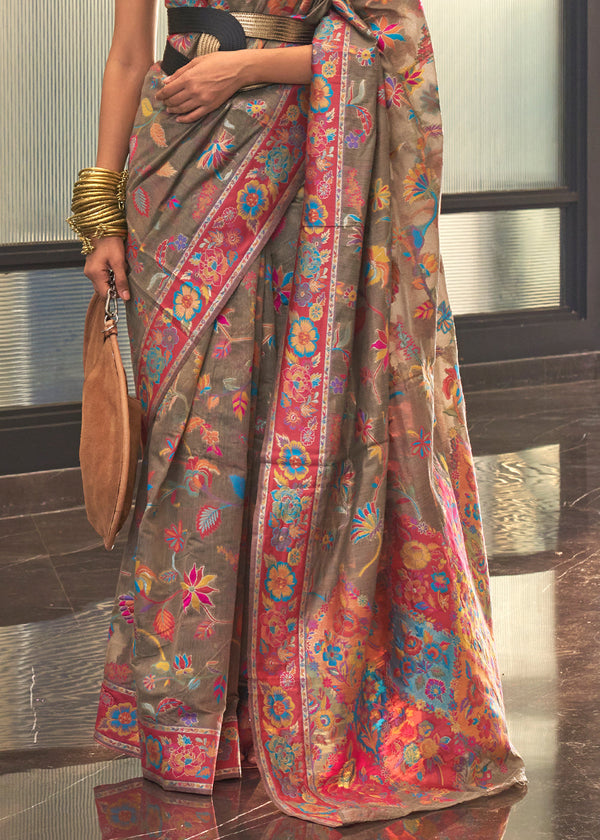 Umber Brown Jamawar Woven Cotton Silk Saree Clothsvilla