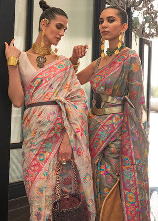Umber Brown Jamawar Woven Cotton Silk Saree Clothsvilla